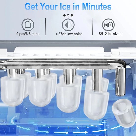 DIMICO - IJsblokjesmachine - IJblokjesmakers - IJsmachine Mini Zwart - Automatische Ice Maker - 9 IJsblokjes in 6-8 Min - 12kg/24u - Zelfreinigend - Compact & Draagbaar - Aanrecht van Merkloos — afbeelding 2