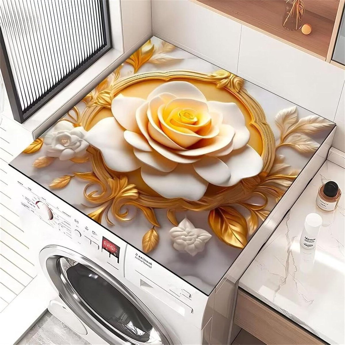 Wasmachine Topbeschermer - Drogerhoes Mat - Apparaten Beschermen - Snel Absorberend - 40 x 60 cm - Wit Bloem