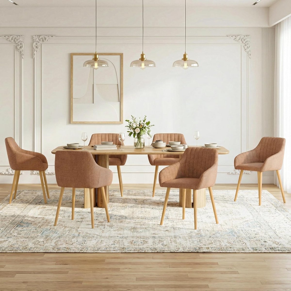 Eetkamerstoelen Set van 4 – 82 cm Gestoffeerde Stoelen met Armleuningen, Polyester Bekleding en Houten Poten – Luxe Comfort Stoel Donkergrijs – Urbanhome