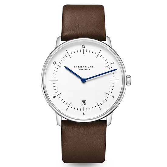 Sternglas S01-NA44-PR04 NAOS Heren Horloge - Saffierglas - Staal/Leer - Bruin/Zilverkleurig/Donkerbruin - Ø 38 mm - Quartz - Gesp - 5 ATM (douchen)