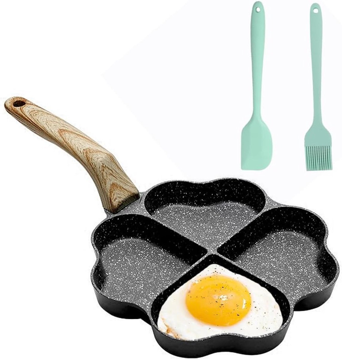 Hartvormige Eierpan met 4 Gaten, Antiaanbaklaag, Ideaal voor Pannenkoeken, Omeletten en Ontbijtgerechten
