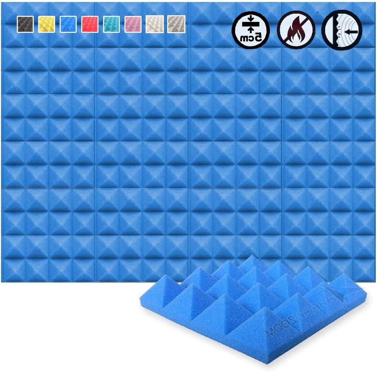 Akoestische Platen - Geluidsisolatie Schuim - Geluidsstudio Verbeteren - Hoge Dichtheid Schuim - 25 x 25 x 5 cm - Blauw