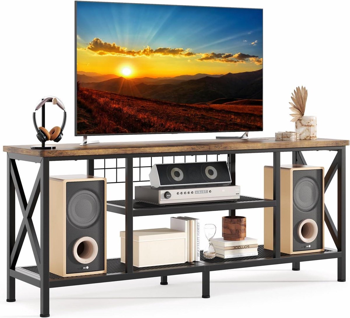 Tv-meubel - Entertainmentcenter - Tv Organiseren - Met Gaasplank - 59.84" L x 25" H - Rustiek Bruin