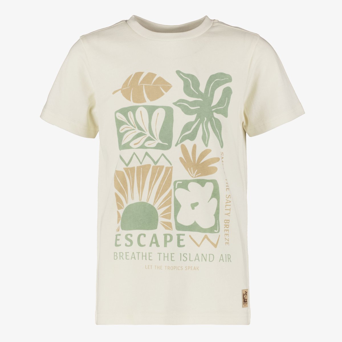 Unsigned jongens T-shirt met opdruk ecru groen - Maat 146/152