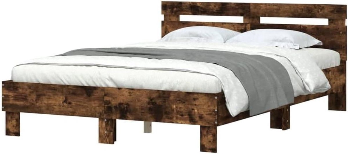 Bedframe met hoofdeinde - Logeerbed 2-persoons - Goede nachtrust - Met RGB LED-verlichting - 120x190 cm - Gerookt eiken