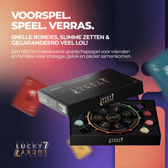Double Lucky 7 - Gezelschapsspel voor volwassenen en families - 2026 Editie met Lucky Wheel – Bordspel & kaartspel in 1 met verrassende twists - Vanaf 14 jaar - 2 tot 7 spelers - 40 min.