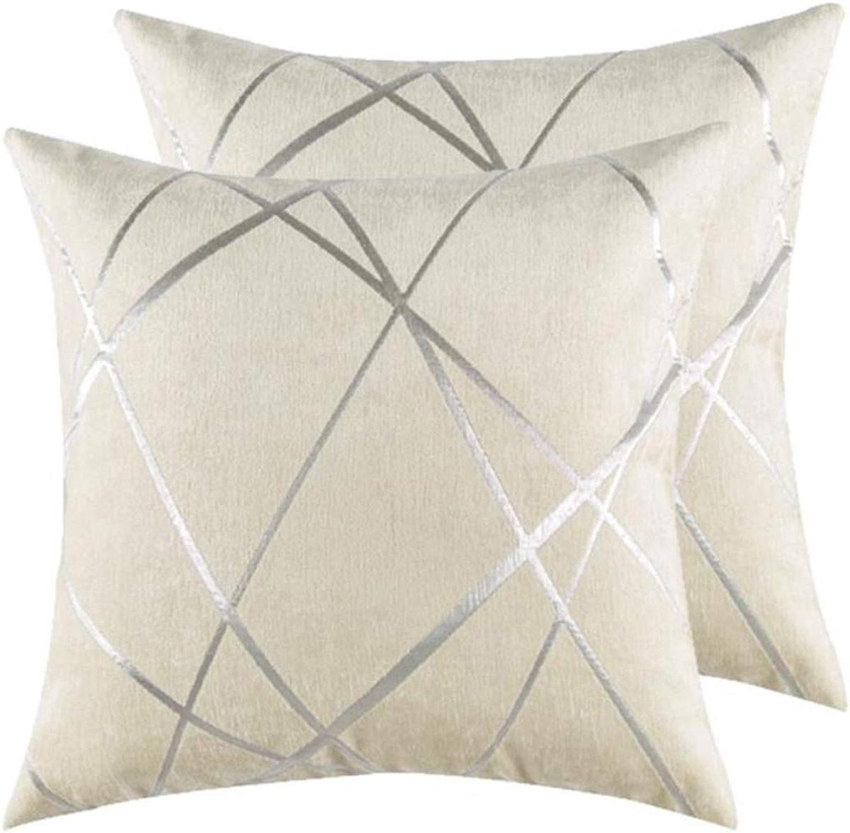 Fluwelen Kussenslopen - Decoratieve Hoezen - Woonkamer Aankleden - Zilveren Streep Detail - 65 x 65 cm - Ivoor