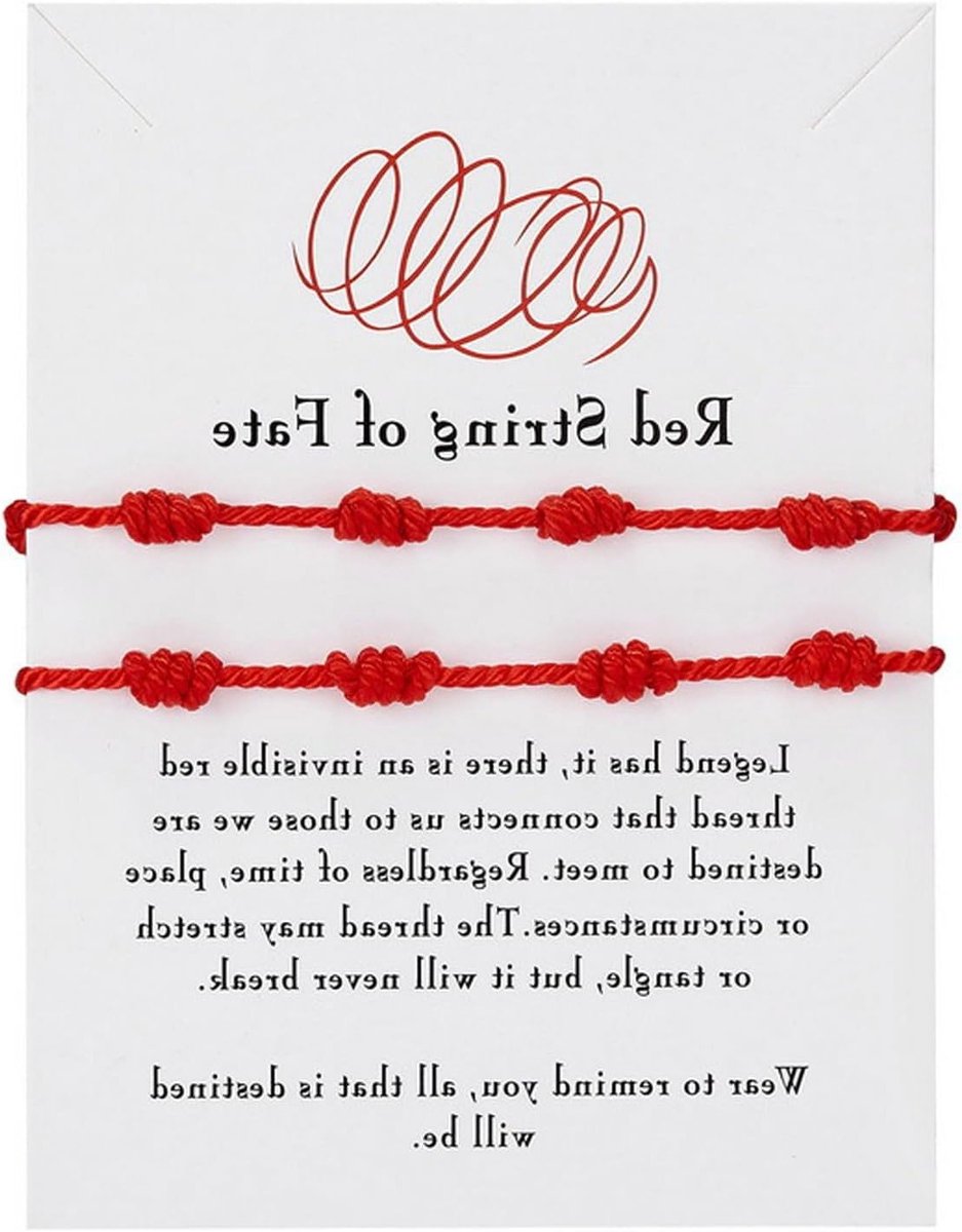 Set van 2 Rode Armbanden voor Stellen, Geluksarmbanden van Rood Koord, Perfect Cadeau voor Koppels en Vrienden, Symbolen van Verbondenheid en Liefde