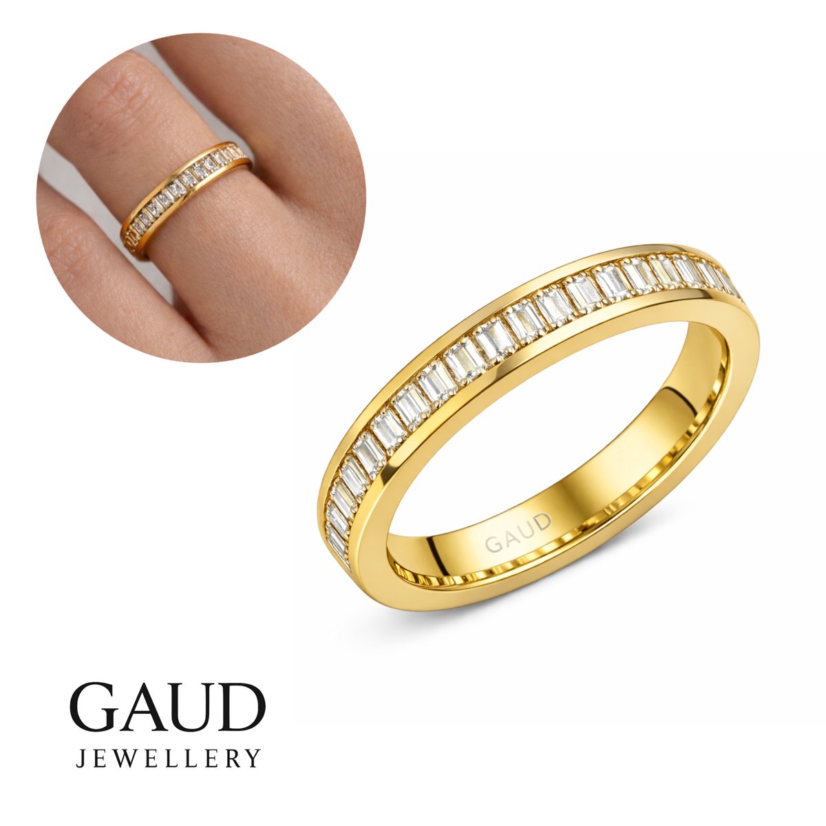 GAUD Signature Stone Band Ring – Goudkleurig Stainless Steel – Doorlopende Stenen – Inclusief GAUD Gift Box – Maat 57
