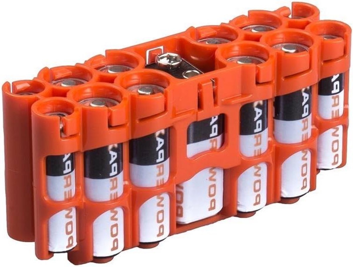 Batterij Opberger - Batterij Caddy Houder - Batterijen Organiseren - Eenvoudig Doseermechanisme - 8 AA 4 AAA 1 9V - Oranje