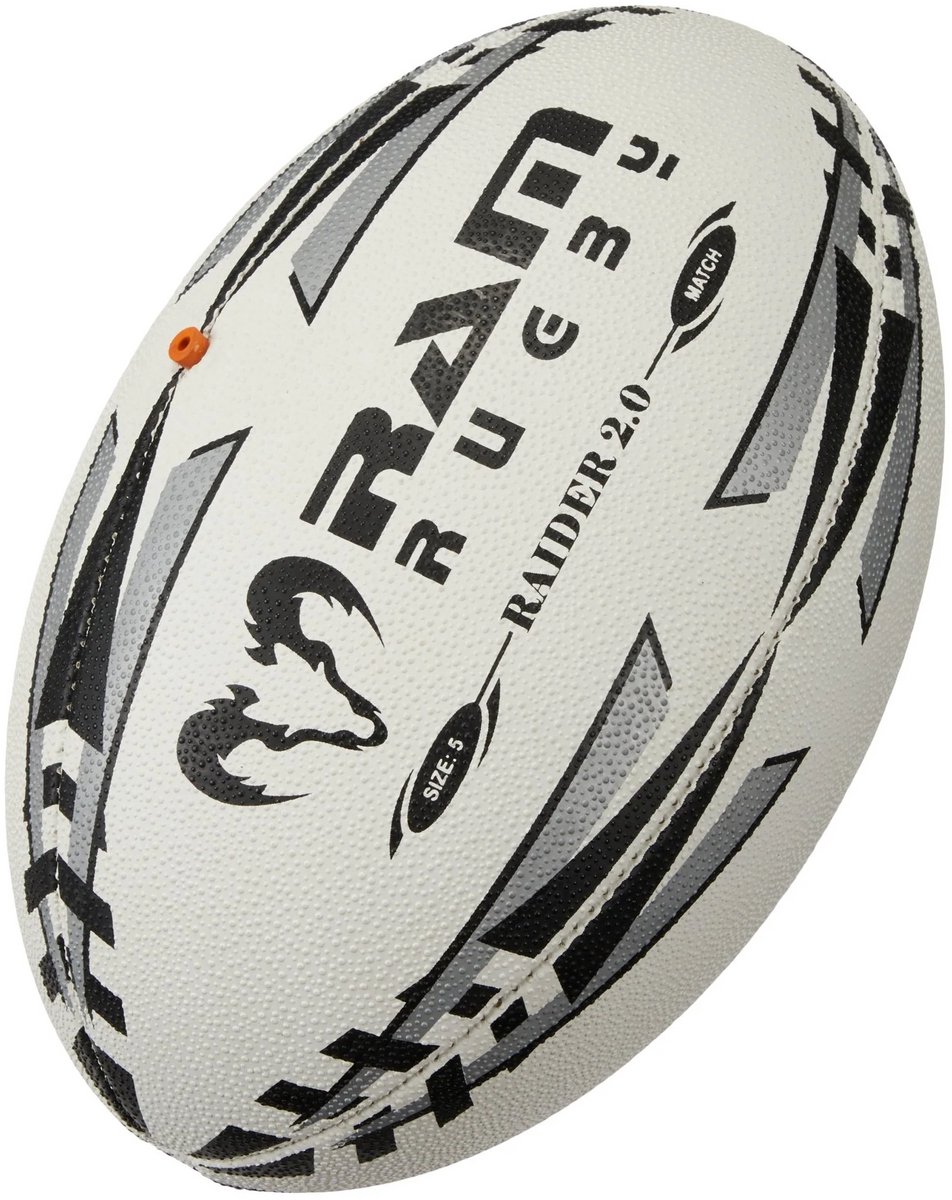 15x Raider Match 2.0 bal + Ballenzak, - 3D-Grip - topkwaliteit RAM Rugby wedstrijdballen - Maat 4 Zwart