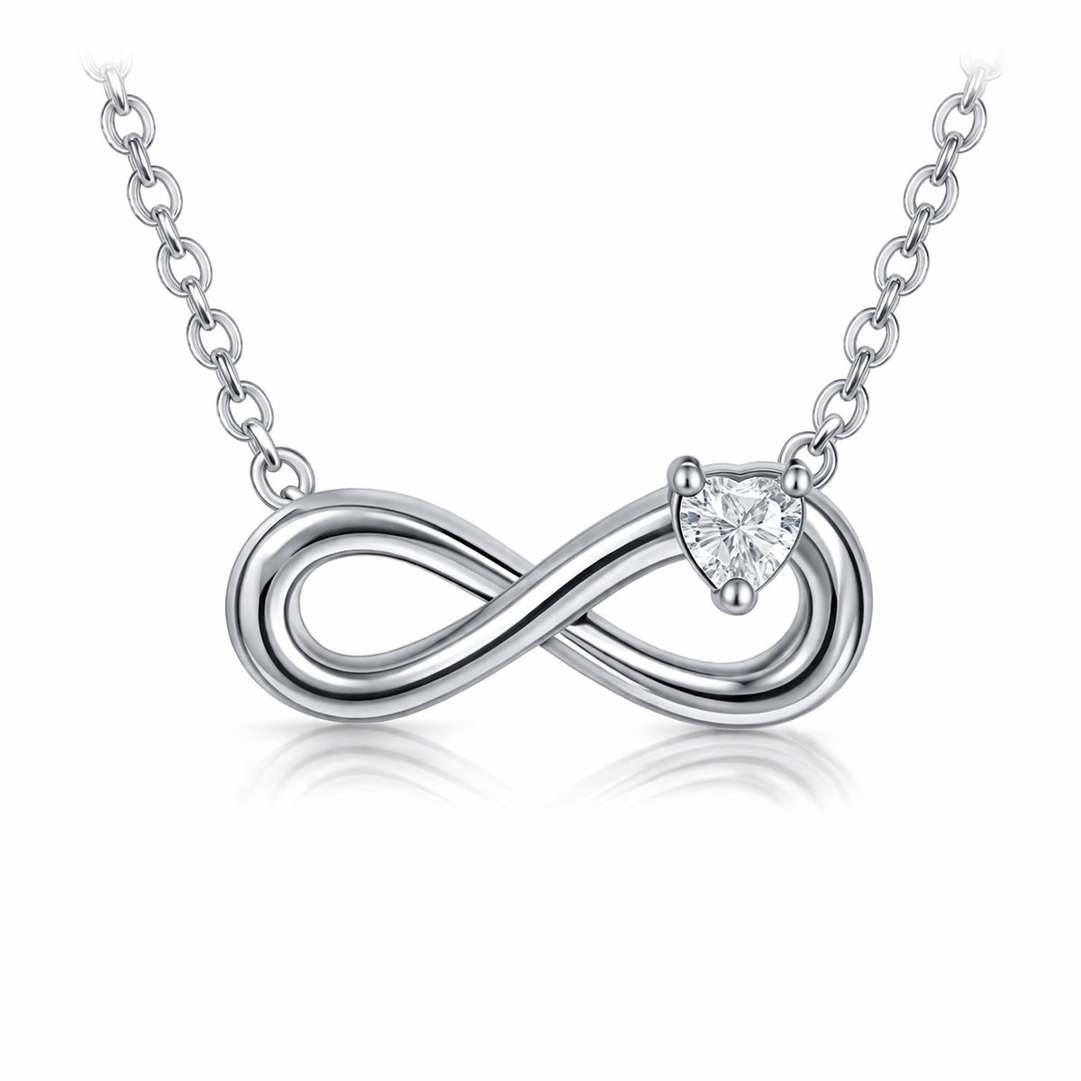 Cristaé Infinity Ketting Dames – Zilverkleurig RVS met Zirkonia – Oneindigheid Symbool – Waterbestendig & Verkleurt Niet – 50 cm – Cadeauverpakking