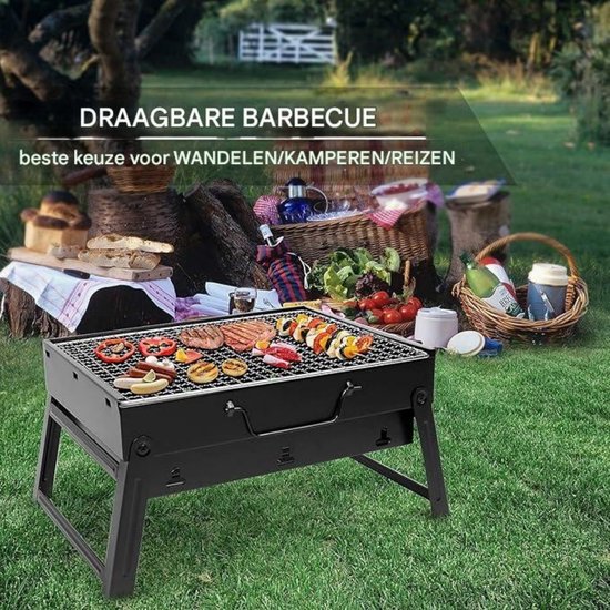 GELLDG Houtskoolgrill - Reisegrill met Uittrekbare Aslade - Opvouwbare Minigrill 35x27x20cm - Geschikt voor Picknick en Camping - Metalen Tischgrill - Draagbaar Design — afbeelding 3