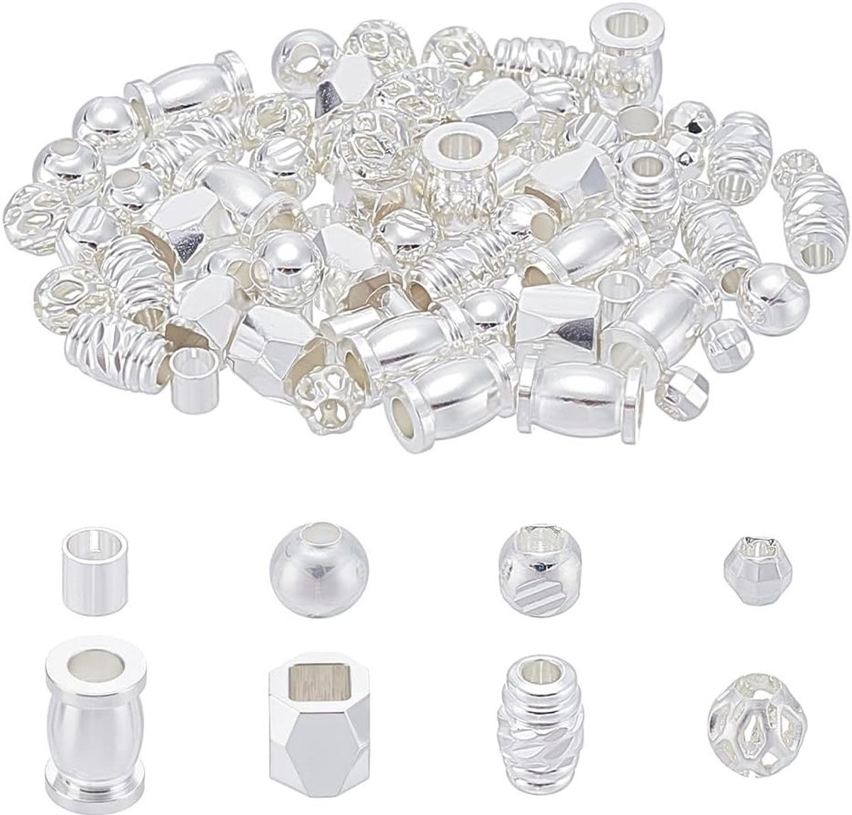 8 Stijlen 925 Sterling Zilveren Shrink Beads, 2.3-6mm Cilinder Spacer Loose Beads voor Armbanden, Kettingen en Sieraden maken, DIY Beadwork Accessoires