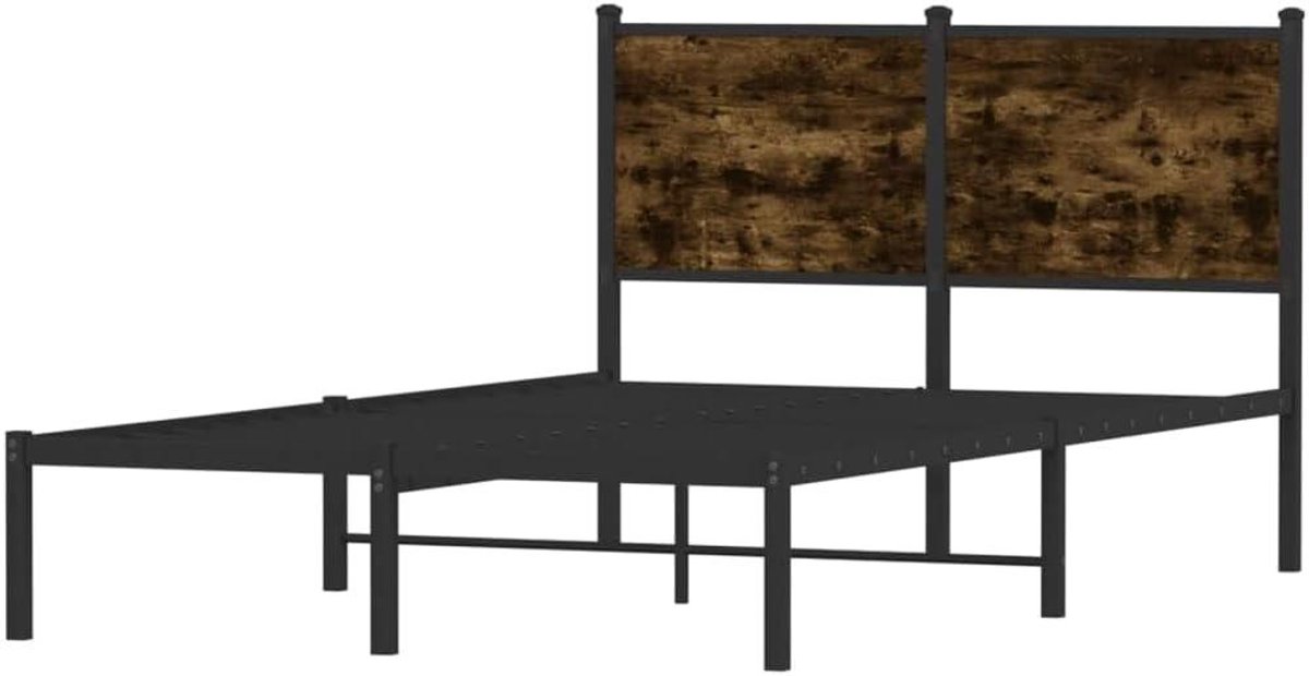 Bedframe metaal - Ledikant tweepersoons - Slaapkamer inrichten - Met hoofdbord - 120x190 cm - Gerookt eiken