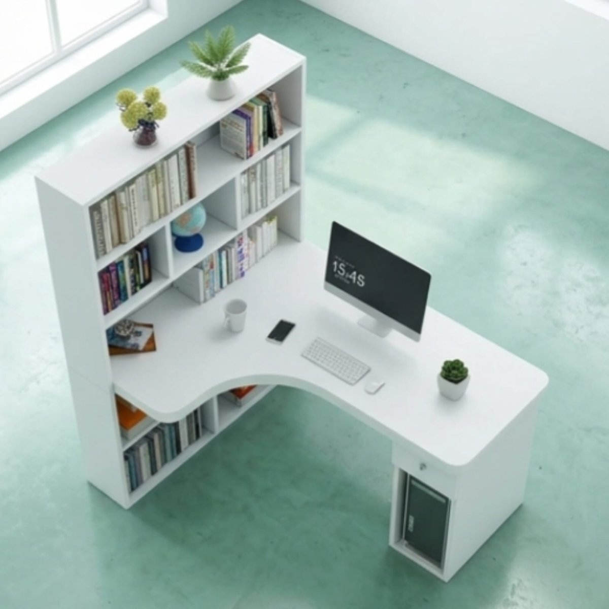 Hoekbureau L-vorm 60x60x160 cm Wit Hout – Omkeerbaar Modern Computerbureau met Lade en Planken, Werkbureau voor Thuiswerkplek en Kantoor – Urbanhome