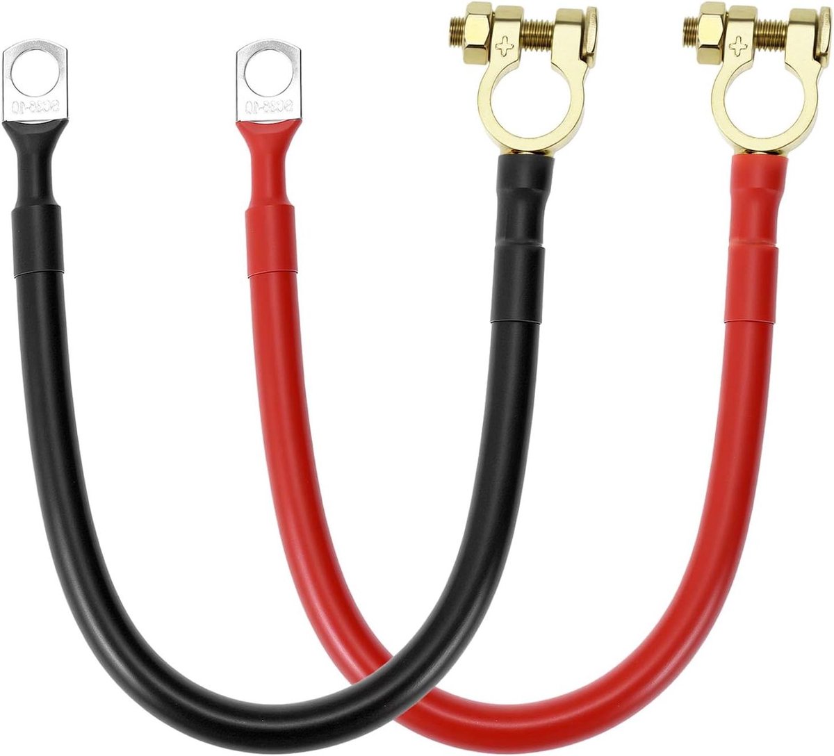 Accukabel 2 stuks - Startkabel Batterijkabel - Stroom Overzetten - Puur Koper - 30 cm 3AWG - Rood Zwart
