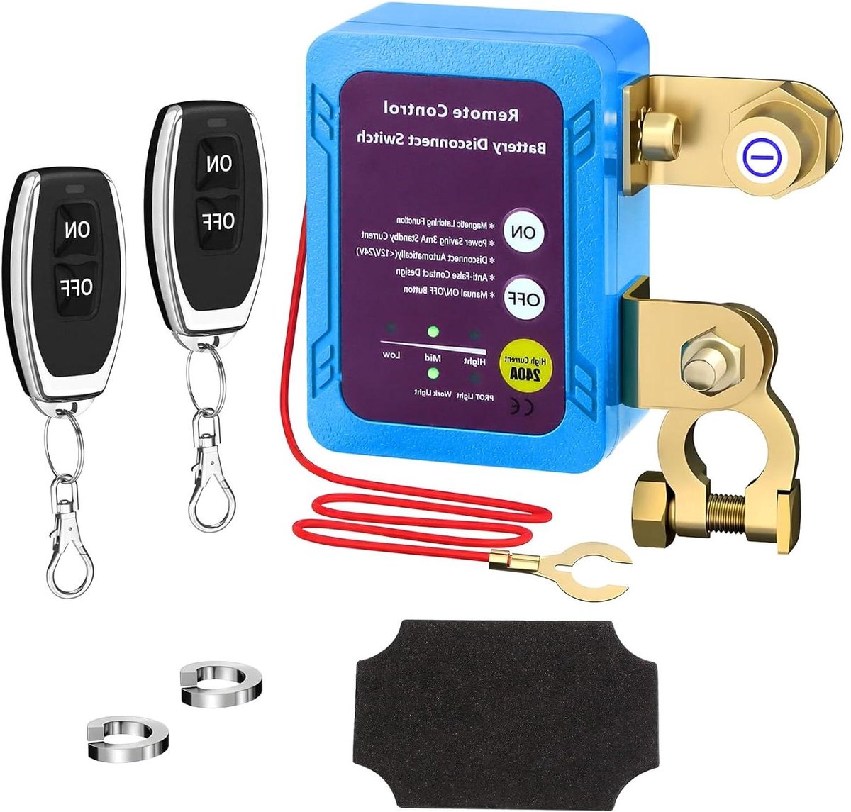 Draadloze Accu Schakelaar - Afstandsbediende Ontkoppelaar - Voorkom Batterij Lopen - Intelligente Voltage Detectie - 240 A 12 V - Blauw