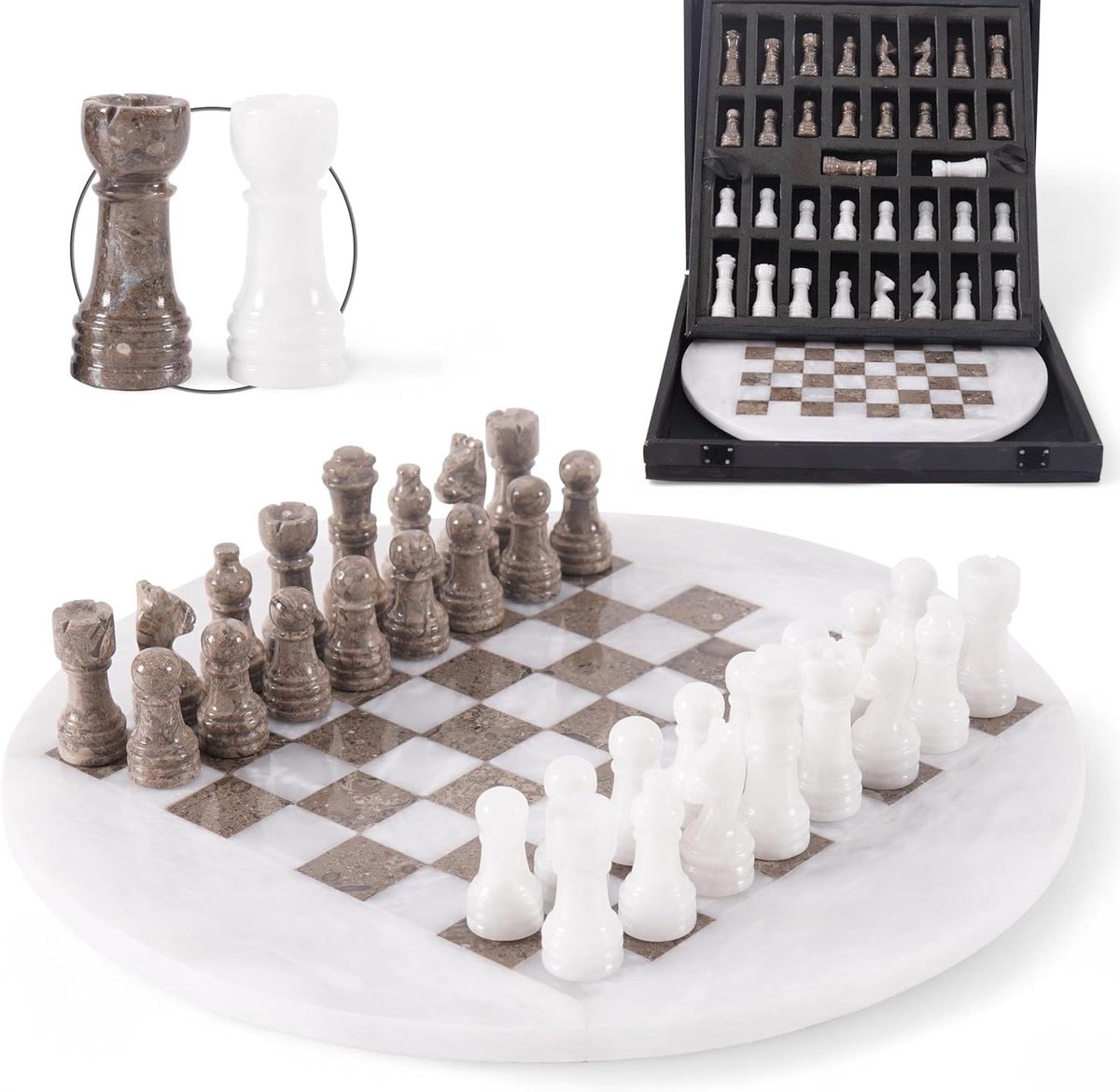 Marmeren Schaakspel - Schaakbord Set - Strategie Spel - Handgemaakt Natuursteen - 305 cm - Wit en Groen