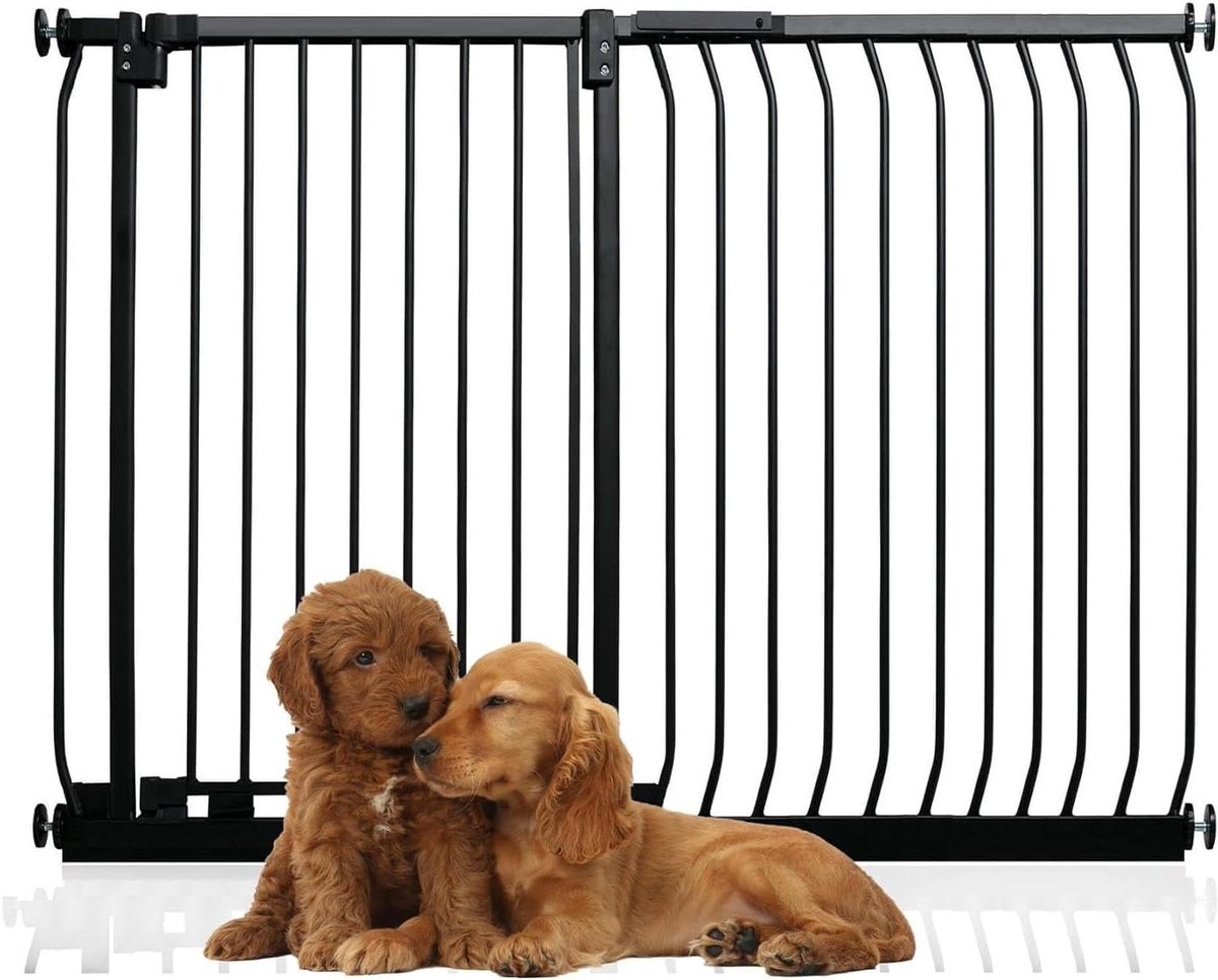 Hondenhek Elite - Dierenhekje Traphek - Huis Duidelijk Afbakenen - Klembevestiging Zonder Boren - 134cm - 143cm - Mat Zwart