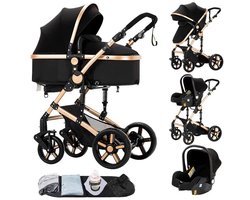 Deliqa 3 in 1 kinderwagen - Rose goud - buggy - wandelwagen - eenvoudig inklapbare kinderwagen - compact opvouwbaar - inclusief reiswieg / autostoel , buggy , ligbak , voetenzak, regenhoes , klamboe - vering - verstelbare handvat