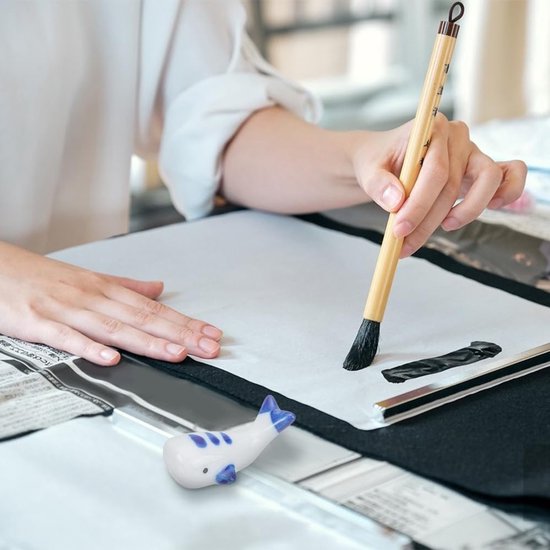 2 Stuks Schattige Kat Keramische Penseelhouder voor Chinese Calligrafie, Rest voor Eetstokjes en Bestek, Ideaal voor Keuken en Creatieve Projecten, 1.85~2.2 Inch — afbeelding 4