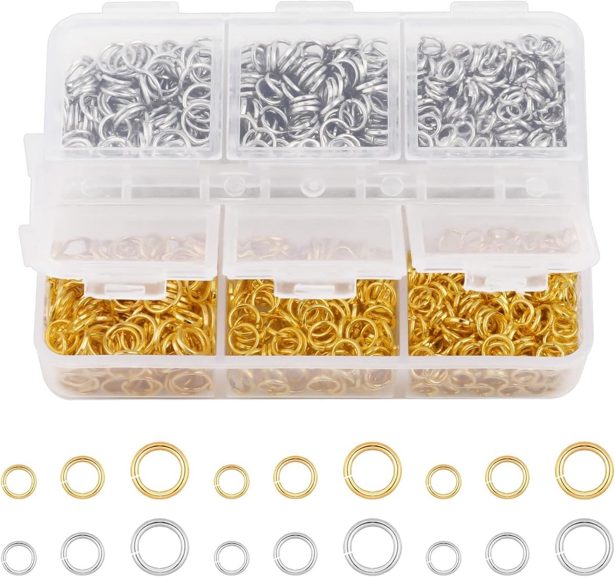 Open Jump Rings Set van 1800 Stuks - Diverse Maten 4mm, 5mm, 6mm voor Sieraden Maken - Kralen, Connectoren en Accessoires in Goud en Zilver