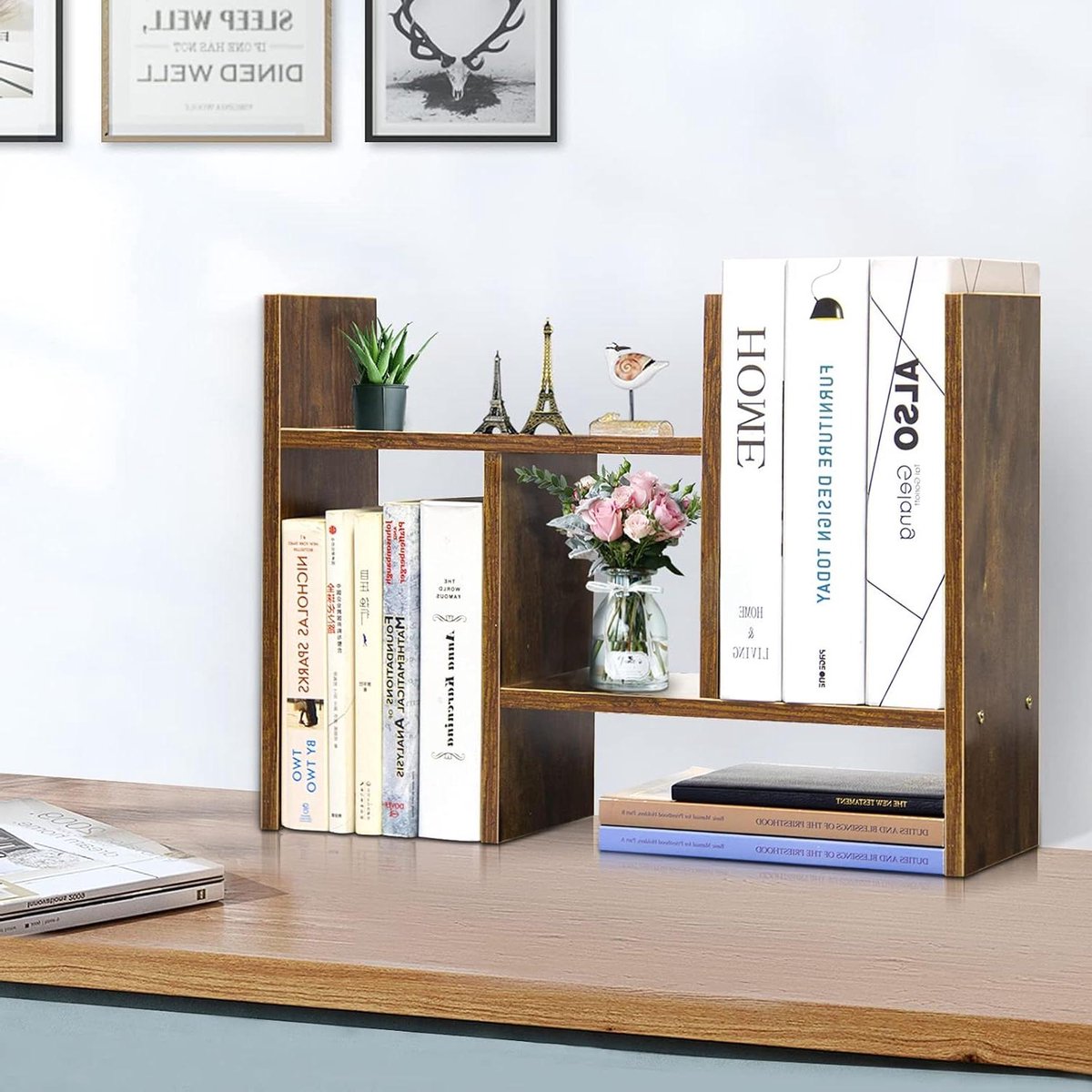 Bureau Organizer Hout - Opbergrek Display Plank - Bureau Opruimen - Verstelbare Houten Plank