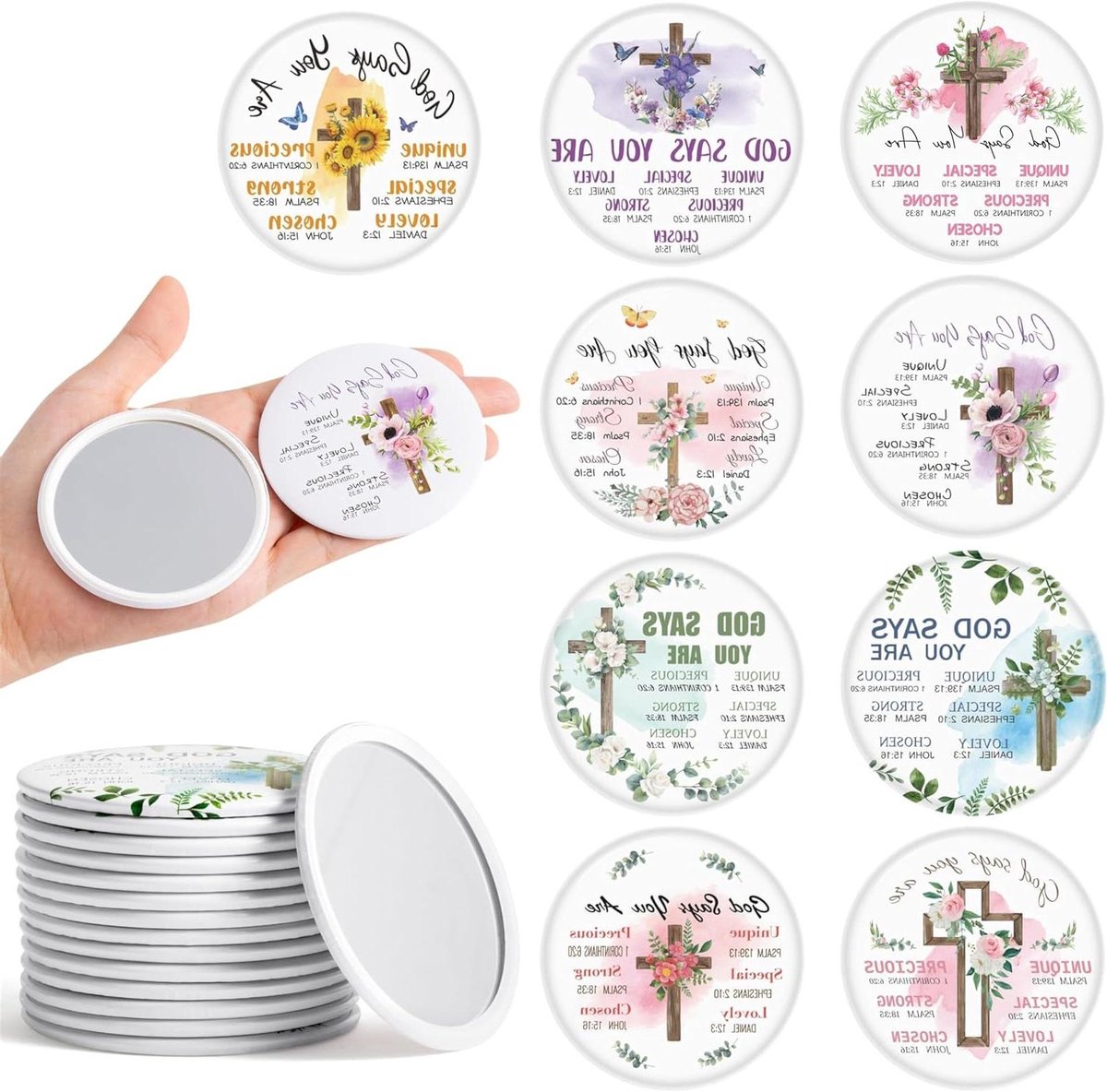 Compacte Spiegels - Zakspiegels Make-up - Dagelijkse Inspiratie - 36 Stuks Bijbelverzen - 7 cm Diameter - Groen