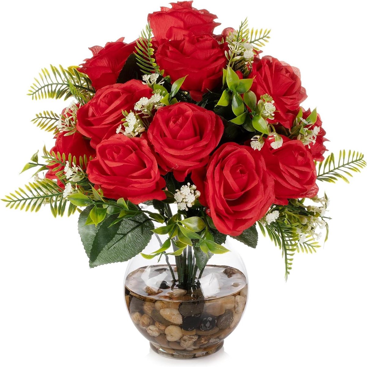 Zijden Rozen in Vaas - Kunstbloemen Neproos - Tafeldecoratie Centerpieces - Met Faux Water - 13H x 8W inch - Rood