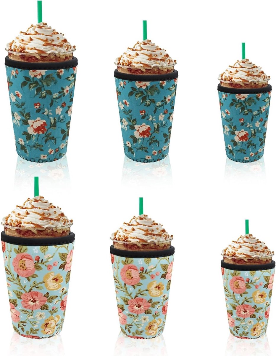 Herbruikbare Neopreen Drinkbekersleeves - 6 Stuks voor Koude Dranken, Ideaal voor Koffiebekers van 16-32 oz, Bescherming en Isolatie in Blauw
