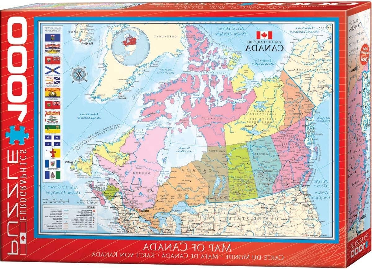 Canada Puzzel - Legpuzzel Kaart - Ontspannen Tijdverdrijf - Gemaakt van Gerecycled Karton - 1000 Stukjes - Rood