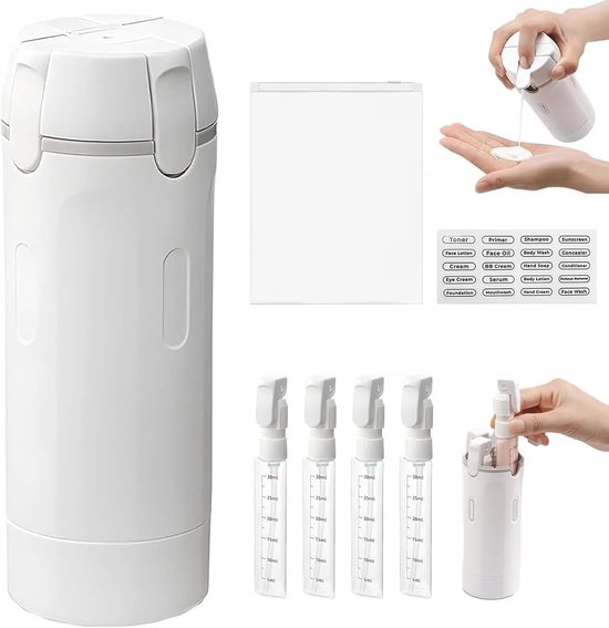 Reisflesjes - Reisflacons - 4 in 1 Bottle Dispenser - Cosmetica Potjes - 30ml x 4 - Duurzaam - Refillable