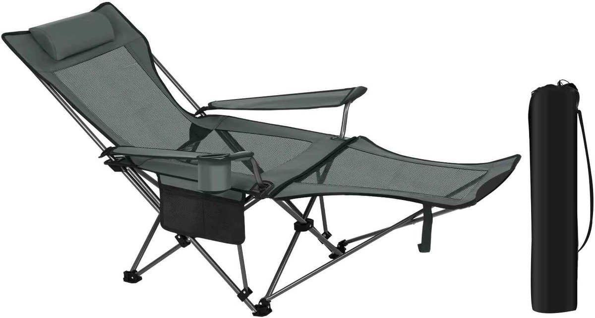 CORE Luxe campingstoel - Opbouwbare campingstoel met afneembare voetsteun - Bekerhouder - Draagtas - 84x52x88.5cm - Grijs