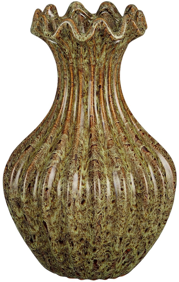 Mica Decorations Vaas Amara Keramiek Bruin/Groen - Sfeervolle Blikvanger