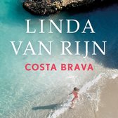 Boekcover van 'Costa Brava' door Linda van Rijn. Een meisje in een rood badpak speelt in de branding bij een rotsachtige kustlijn.