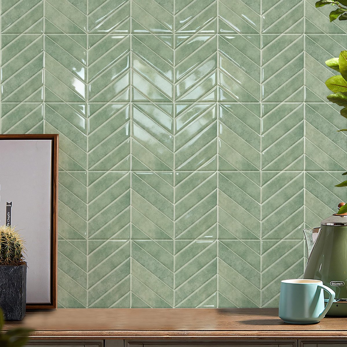 Elzusha - 3D Vinyl Splash Wandtegels - Peel & Stick - Grasd groen - 10 Stuks - 23x29 cm - Geschikt voor Keuken en Badkamer - Wanddecoratie