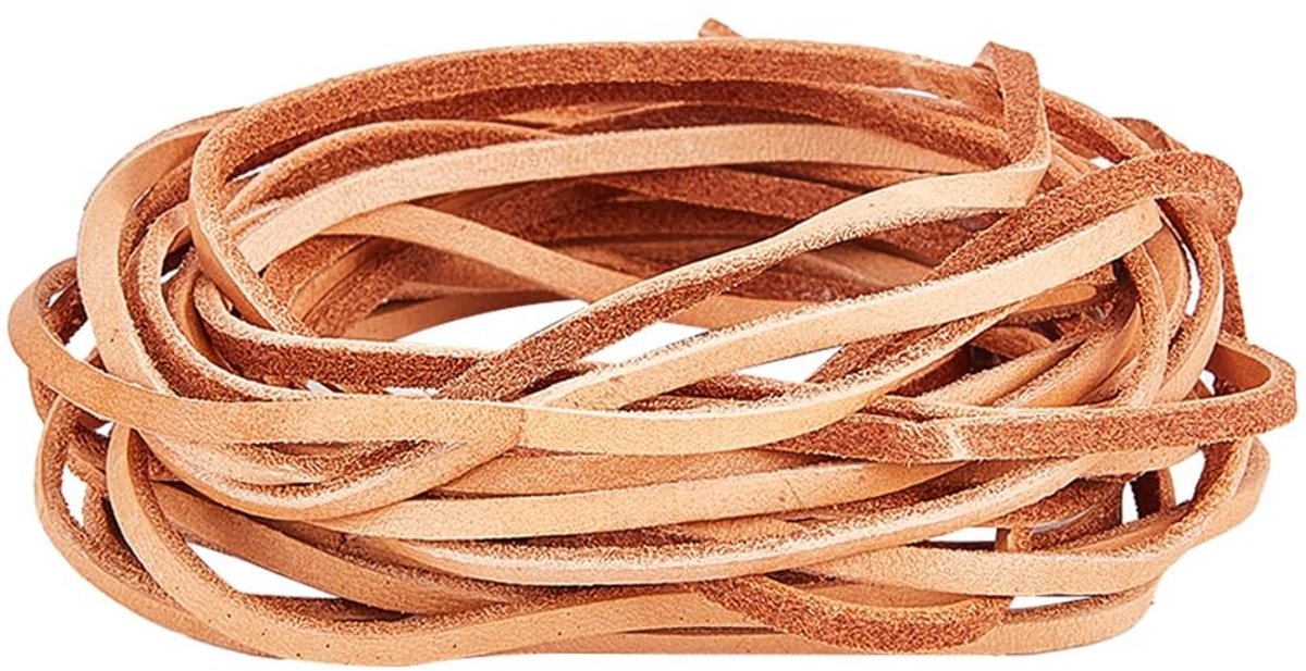 Zeynomax - Plat Leerkoord - Rundleer Touw - 5M Lang - Zandbruin - Sieraden Maken - DIY Handwerk - Schoenveters