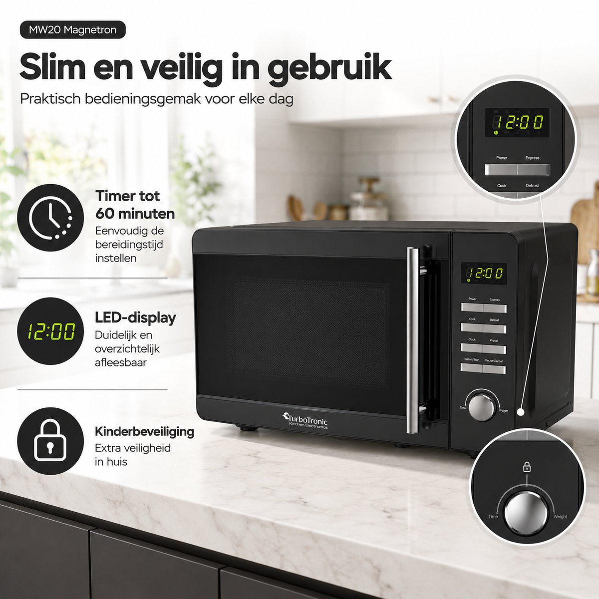Turbotronic MW20 Vrijstaande Magnetron - Microwave - 20 Liter - Zwart — afbeelding 4