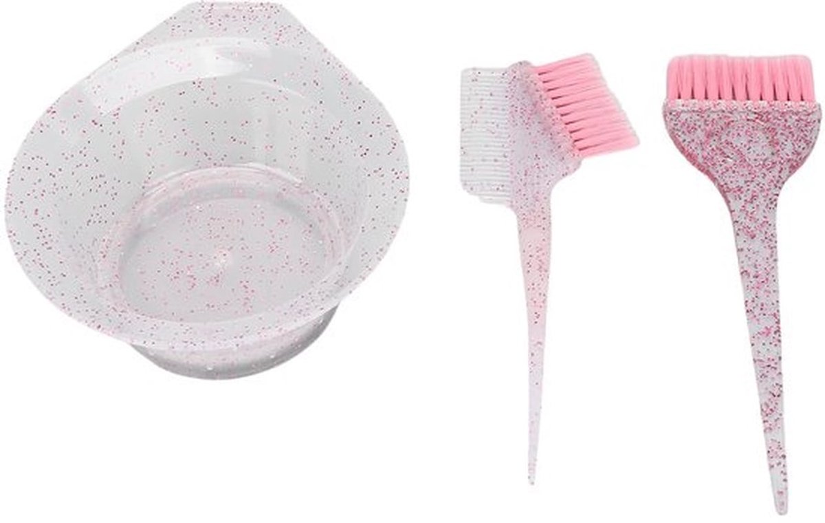 3Delige Haarverfset - Verfkwasten - Kleurborstel - Mengkom - Ergonomisch Design - Roze