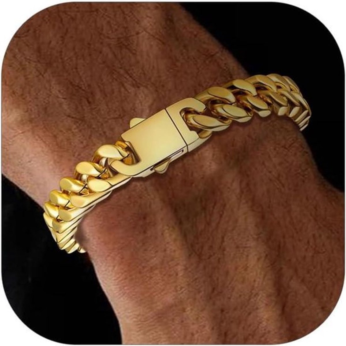 Gouden pantserketting heren armband roestvrij staal hiphop rapper modesieraad - 9 mm breed 21 cm lang