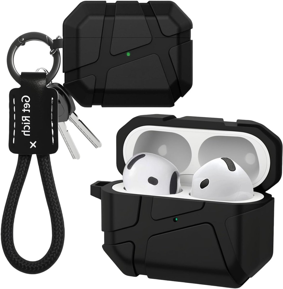 Hoogwaardige Beschermcase voor AirPods 4, Schokbestendig en Waterdicht met Polsband, Meteoriet Ontwerp in Zwart