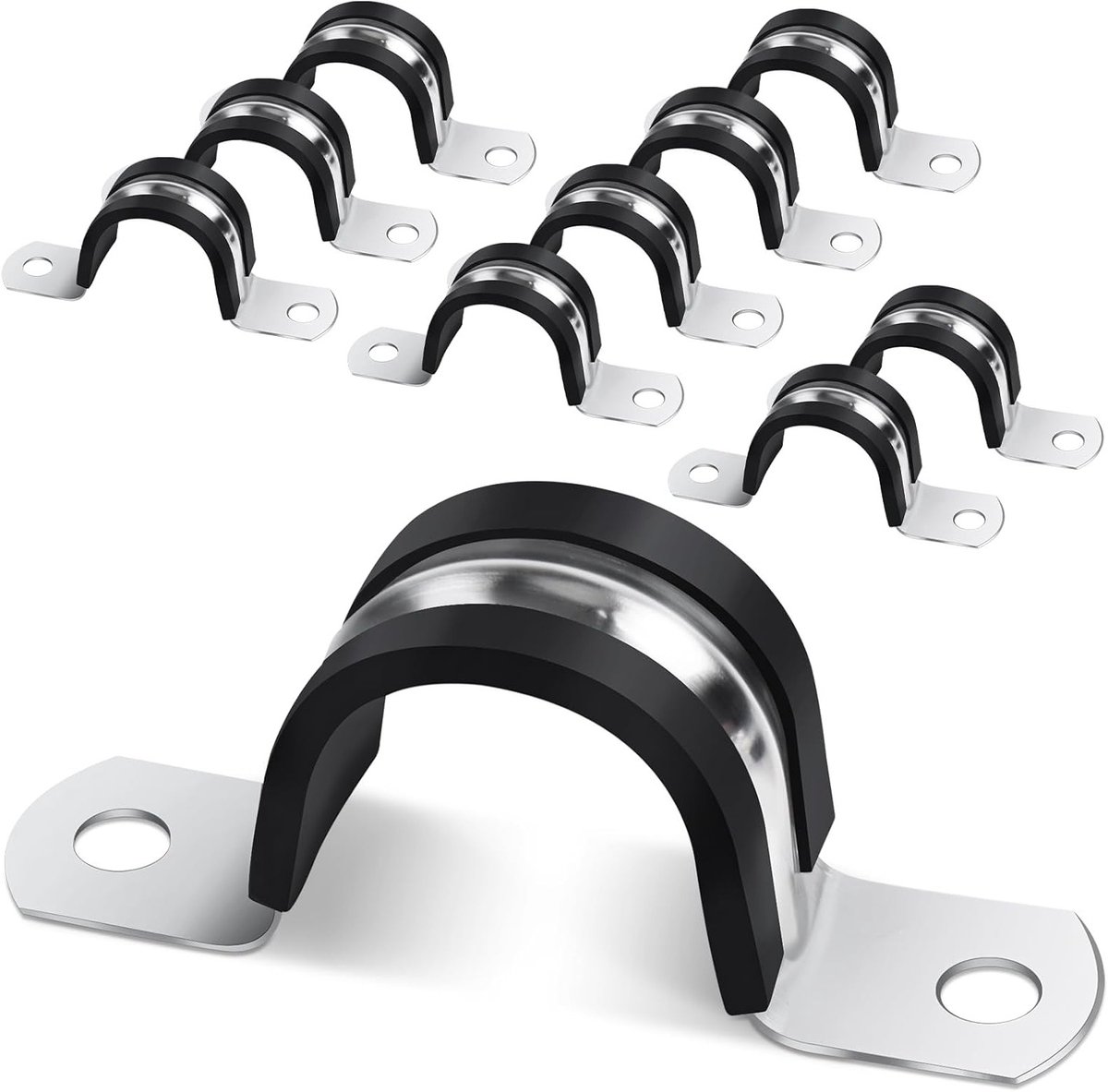 10 Stuks RVS U-buisbeugels met Rubbervoering voor Buizen, Leidingen en Staaldraden (25mm)