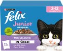 Felix Junior Original Mix Selectie in gelei met kip, lam, zalm, witvis. Geen kleurstoffen.