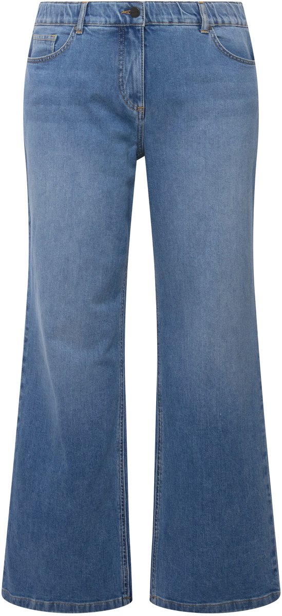 Ulla Popken - Dames - Marlene-jeans Mary wijde pijpen comfortabele tailleband - Blauw denim - Maat 60
