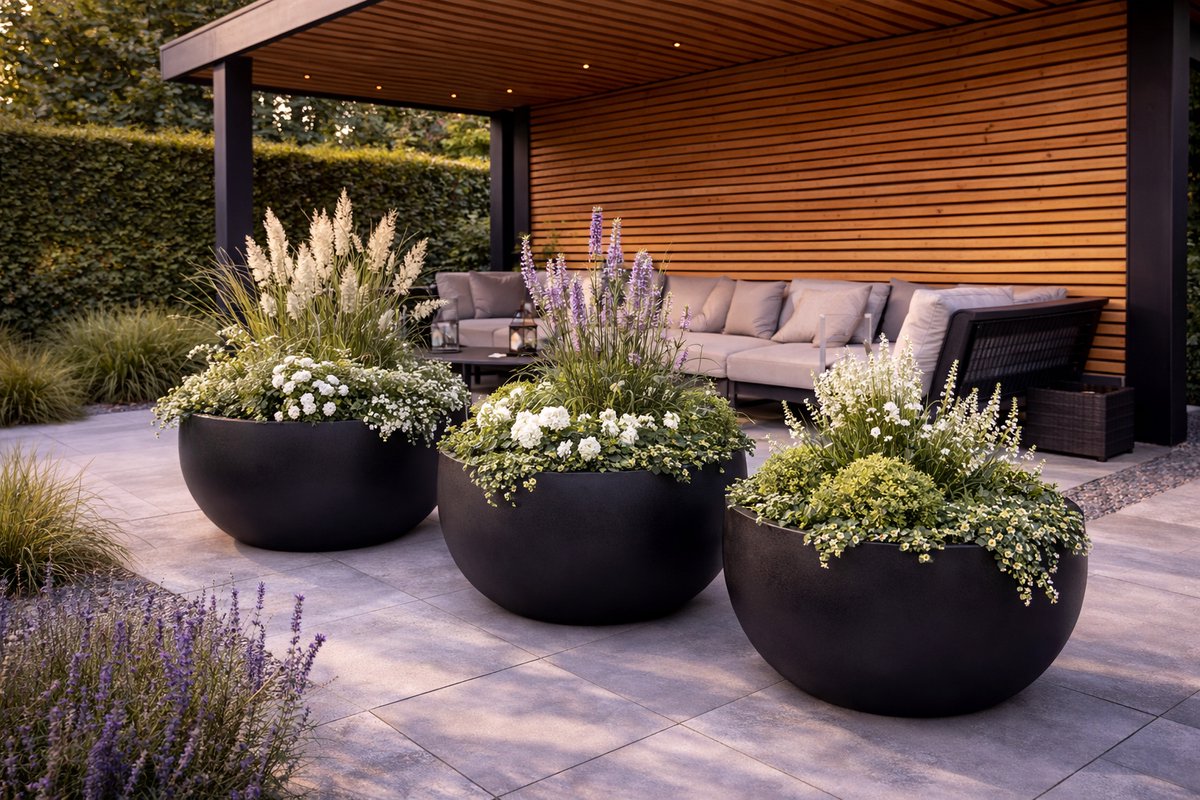 fiberstone bloembak rond 35 betonlook grijs