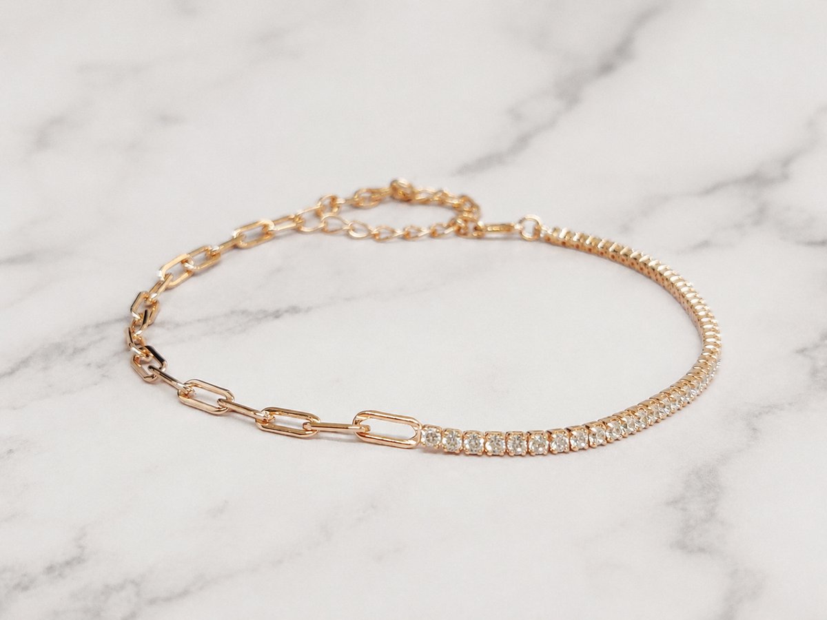 Mei's Muse Fancy In Your Way - Schakelarmband - 925 Zilver & Zirkonia & Roségoud - polsmaat 15 t/m 18,5 cm