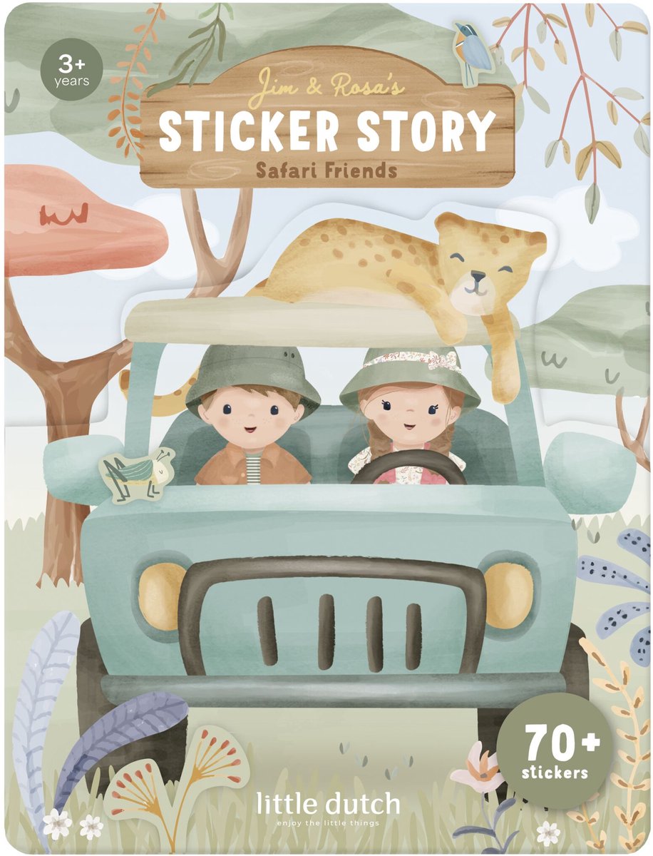 Little Dutch stickerboekje Safari - 70+ stickers met speelachtergrond - creatief speelgoed vanaf 3 jaar