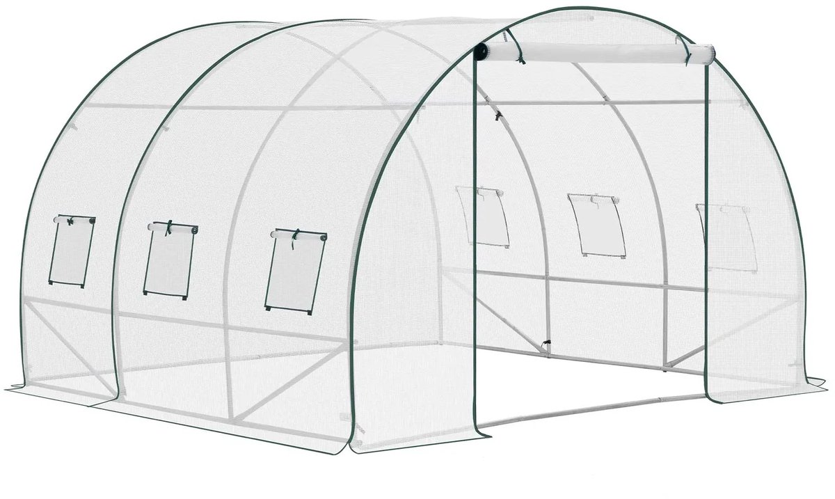 BukkitBow - Grote Foliekas 300x200x200cm - Wintervaste Tuinkast met 6 Vensters - Wit - 300x300x200cm