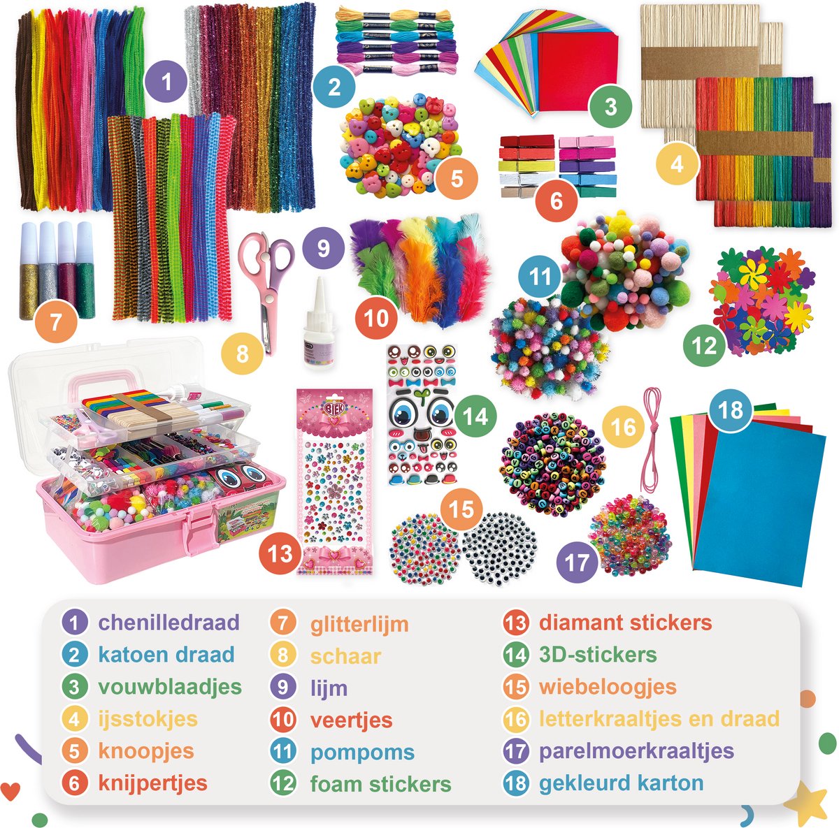 Knutselkoffer XXL BIEK20® Zacht Roze - Inclusief E-Book - Knutselpakket - Creatief Speelgoed - Knutseldoos - Knutselset - Knutselbox - Knutselen Meisjes - Knutselen Jongens — afbeelding 9